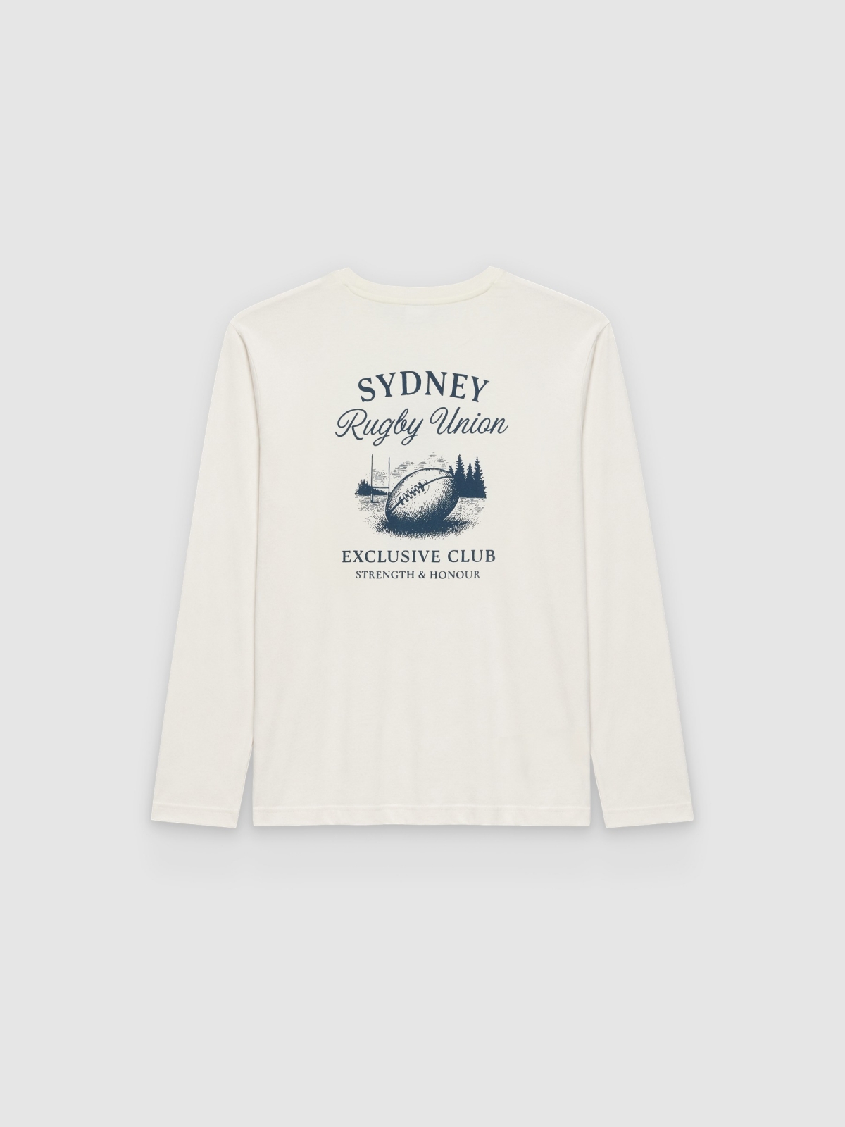 Camiseta de rugby estampada de manga longa crua vista traseira
