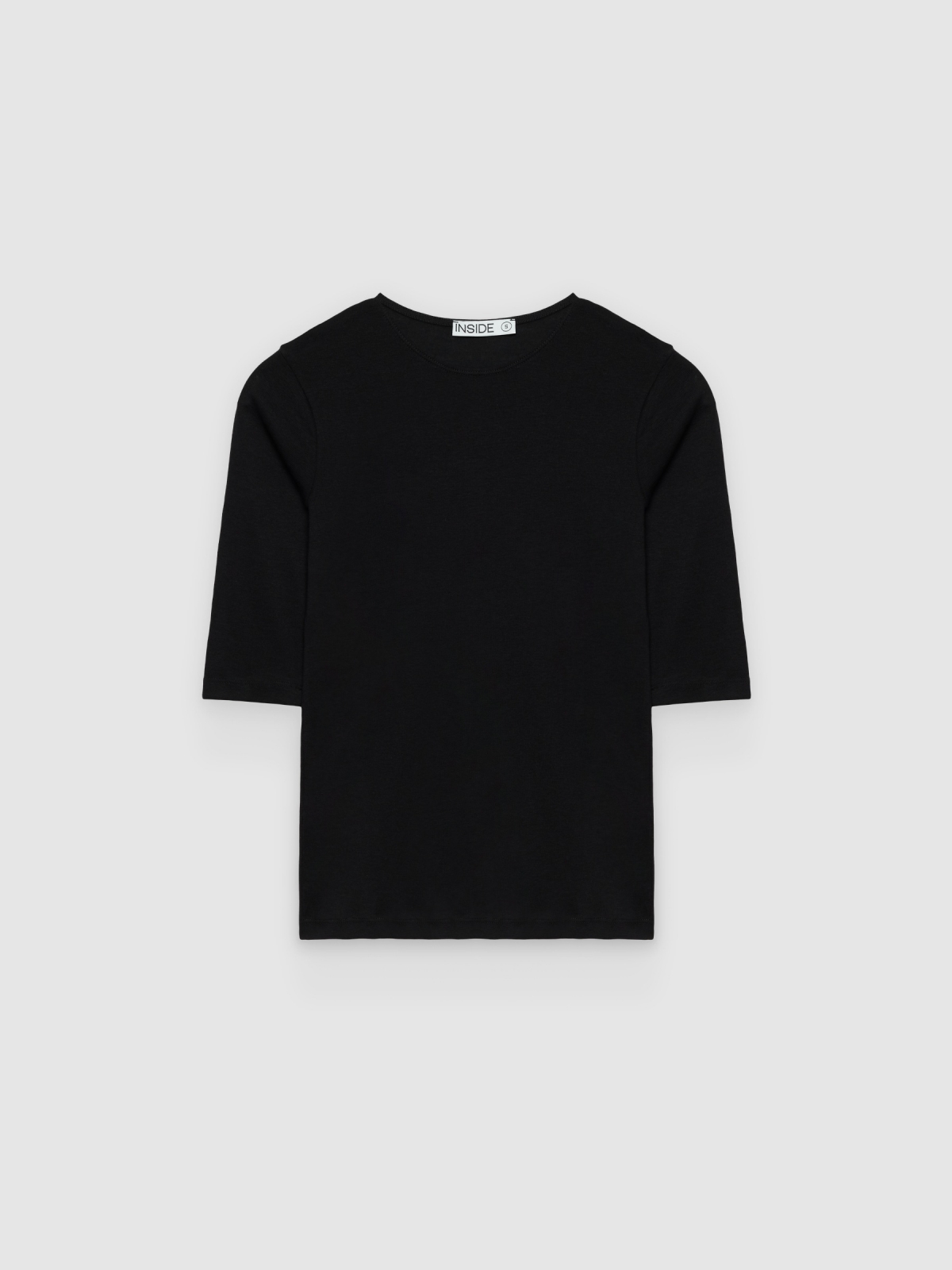 %Pto% Basic cotton 3/4 sleeve T-shirt black front view