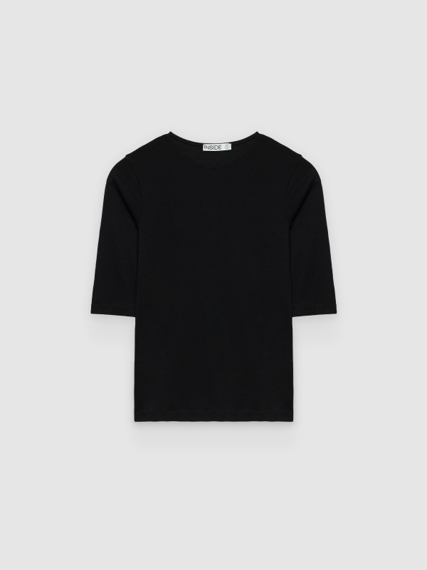  Basic cotton 3/4 sleeve T-shirt black front view