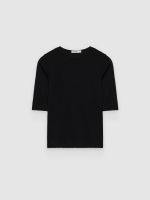 %Pto% Basic cotton 3/4 sleeve T-shirt black front view
