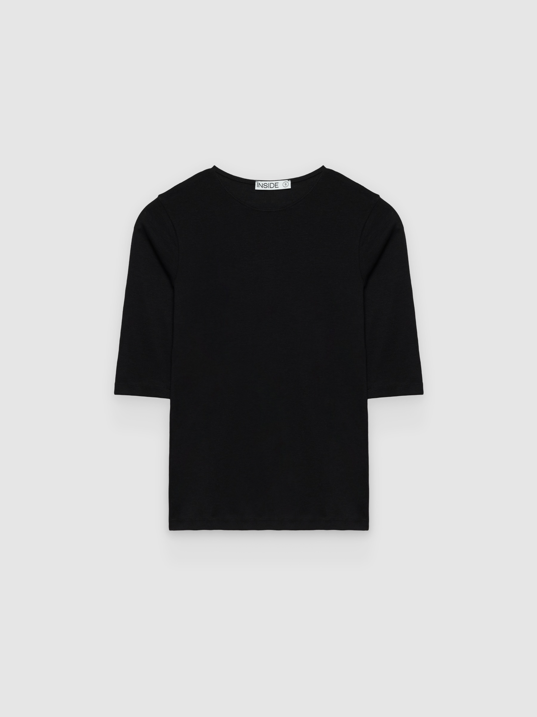  Basic cotton 3/4 sleeve T-shirt black front view