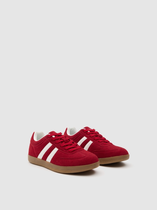 Low-top retro rubber sneaker carmine 45º front view