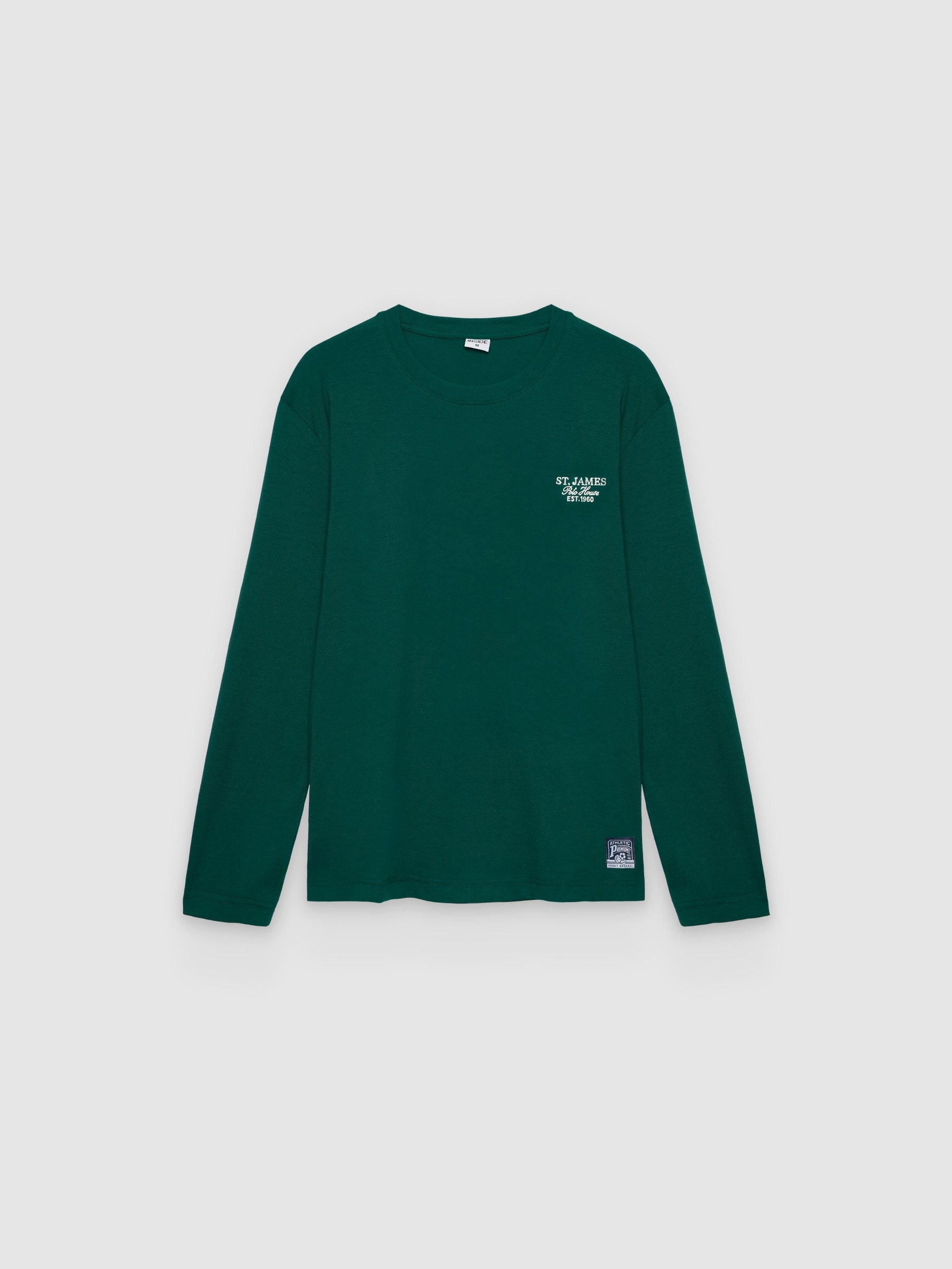  Camiseta bordada verde manga larga verde oscuro vista frontal