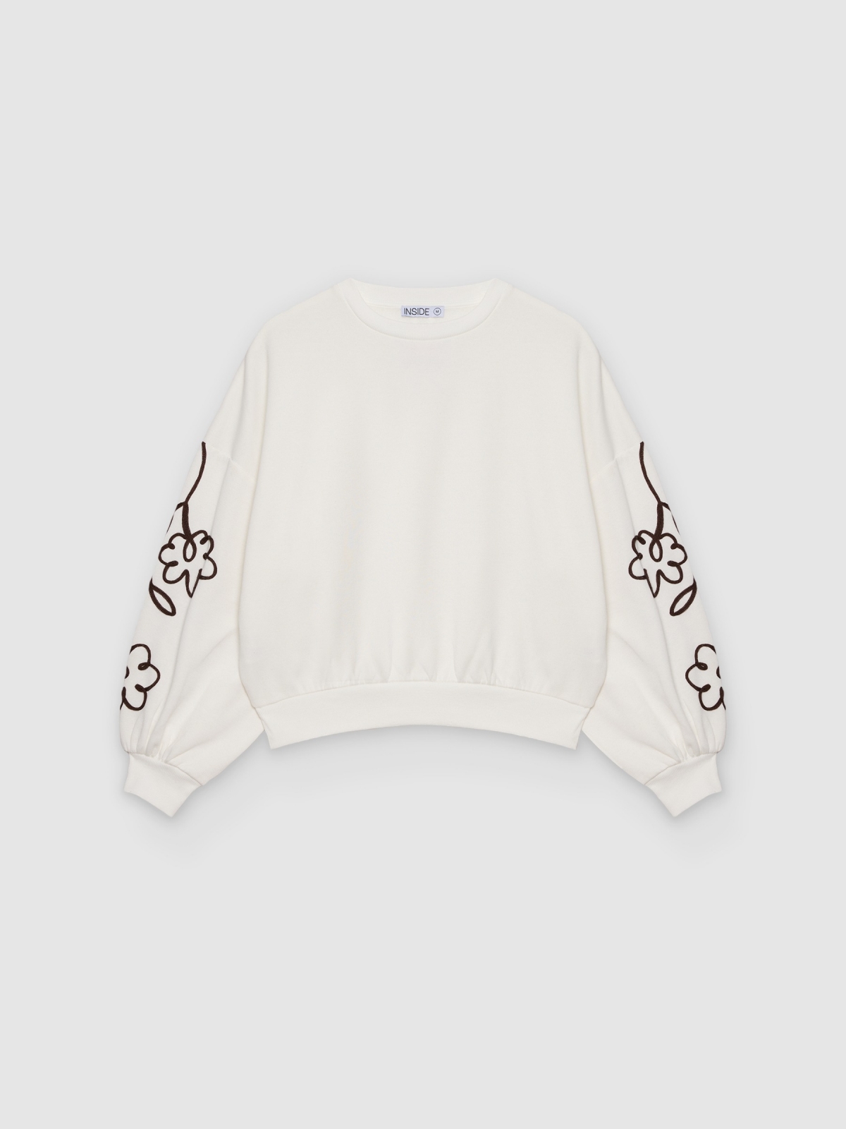 %Pto% Embroidered oversized balloon-sleeve sweatshirt off white front view