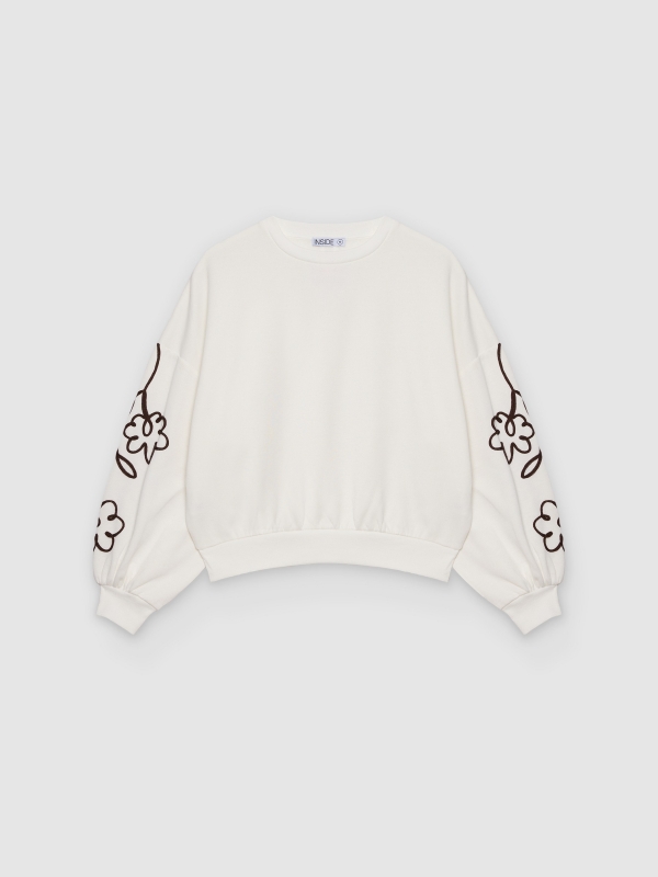  Embroidered oversized balloon-sleeve sweatshirt off white front view