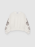%Pto% Embroidered oversized balloon-sleeve sweatshirt off white front view