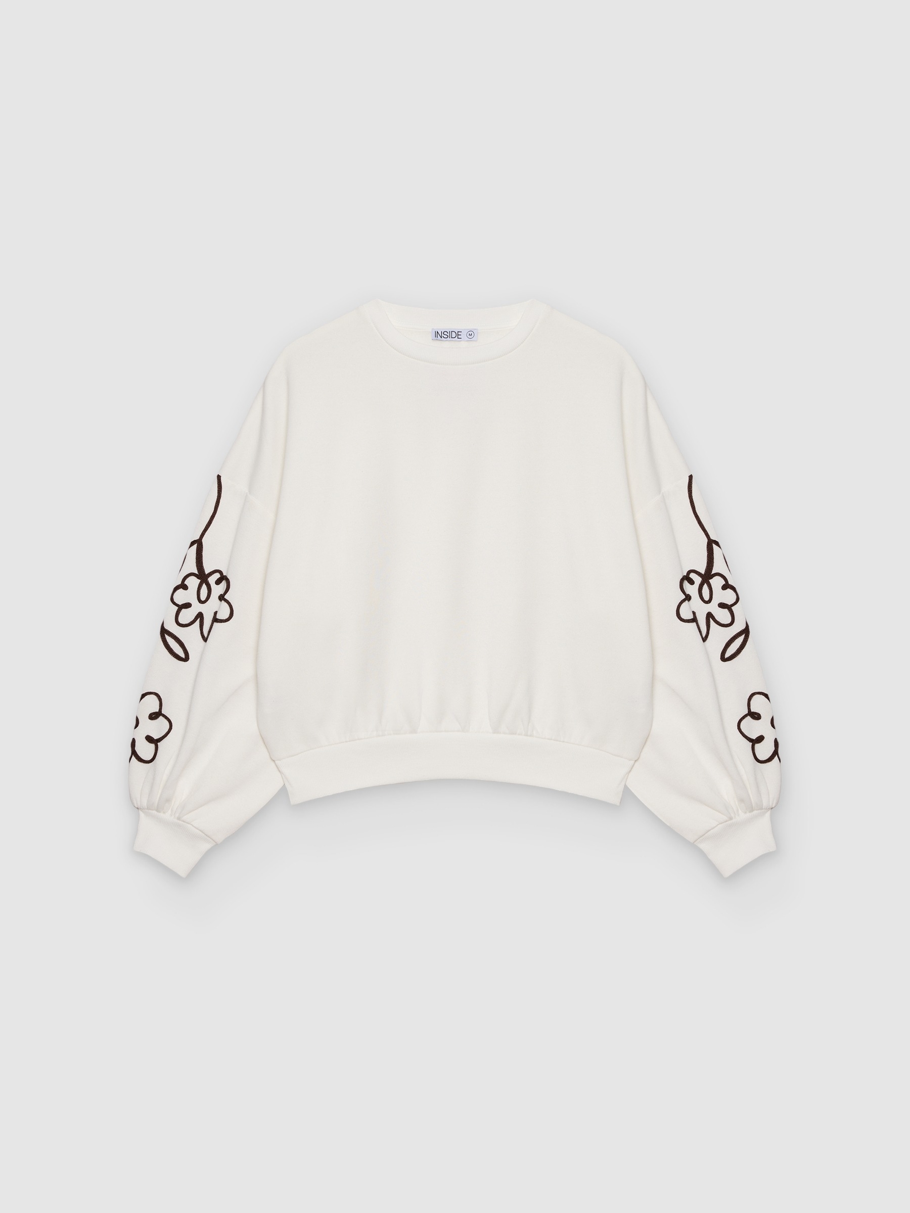  Embroidered oversized balloon-sleeve sweatshirt off white front view
