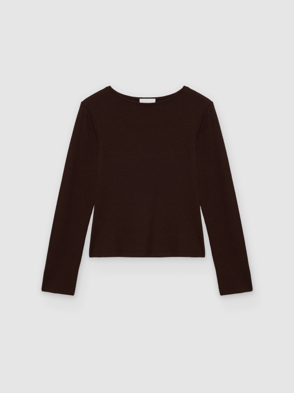  Basic boat neck t-shirt chocolate front view