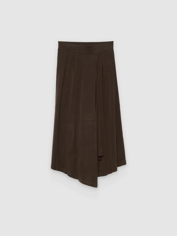  Asymmetrical midi knit skirt chocolate front view