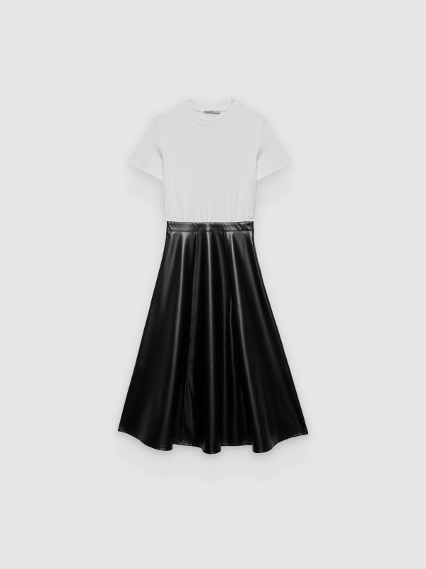  Midi dress combined with faux leather black front view