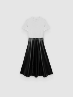 %Pto% Midi dress combined with faux leather black front view