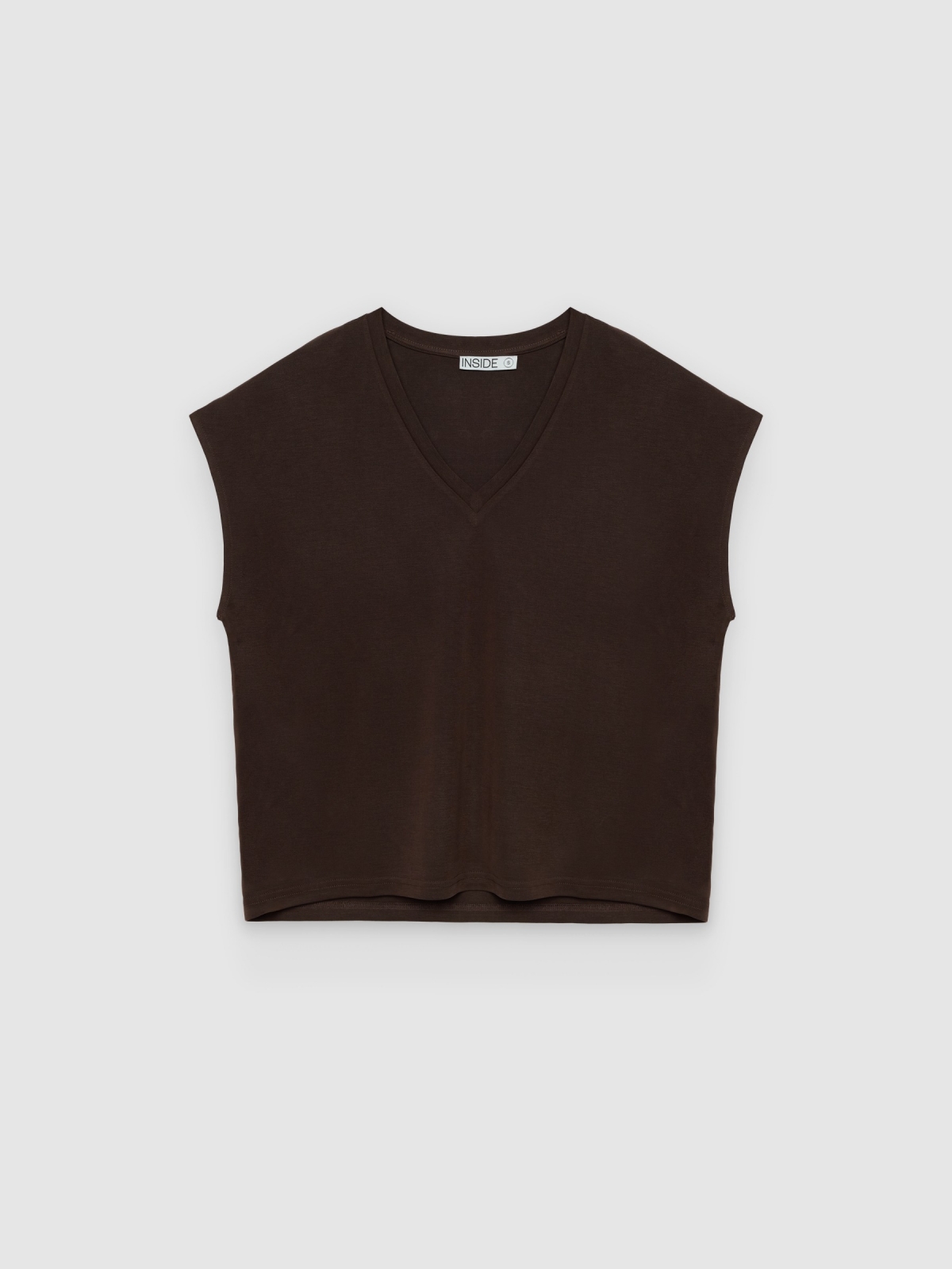 %Pto% Camiseta sin mangas cuello pico viscosa chocolate vista frontal