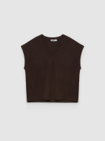 %Pto% Camiseta sin mangas cuello pico viscosa chocolate vista frontal