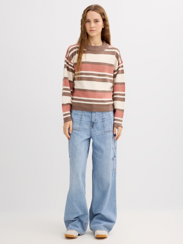 Striped knit sweater multicolor front view