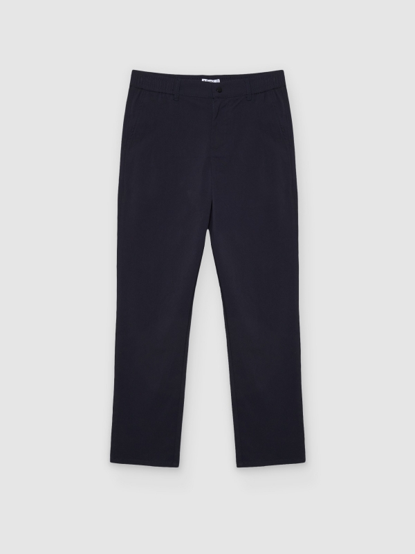  Calça chino de cintura alta slim azul marinho vista frontal
