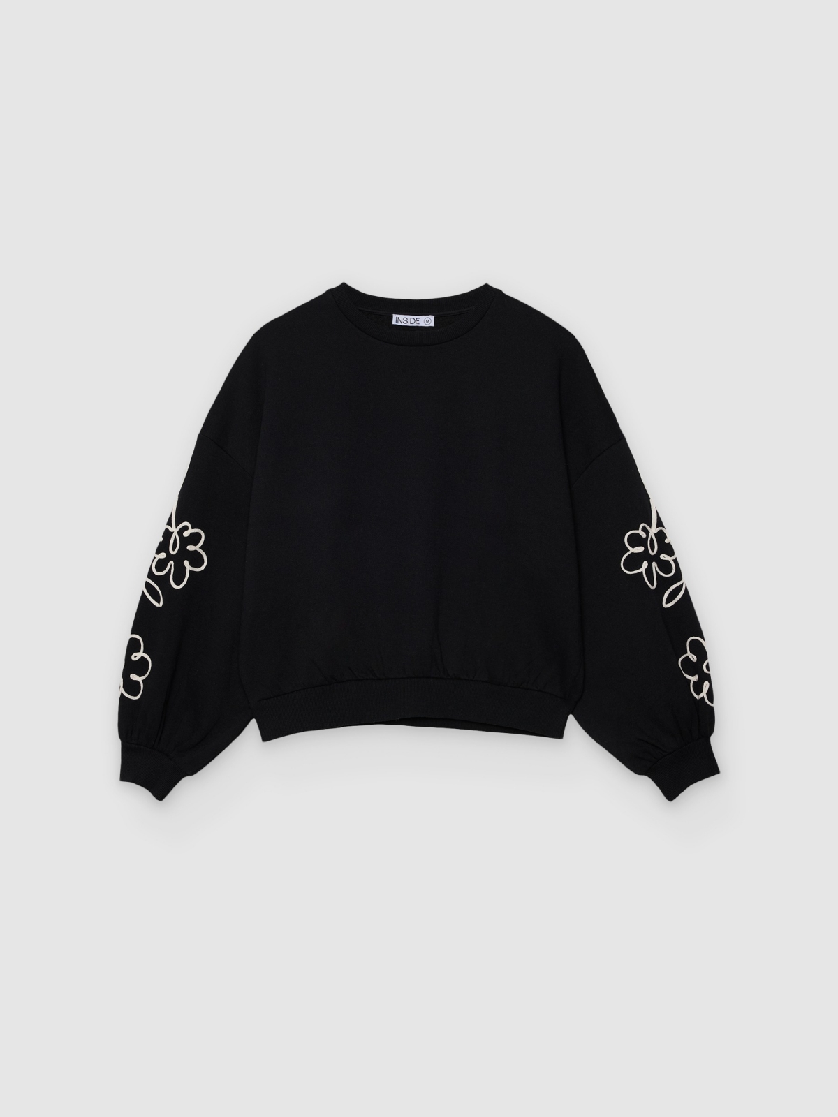 %Pto% Embroidered oversized balloon-sleeve sweatshirt black front view