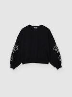 %Pto% Embroidered oversized balloon-sleeve sweatshirt black front view