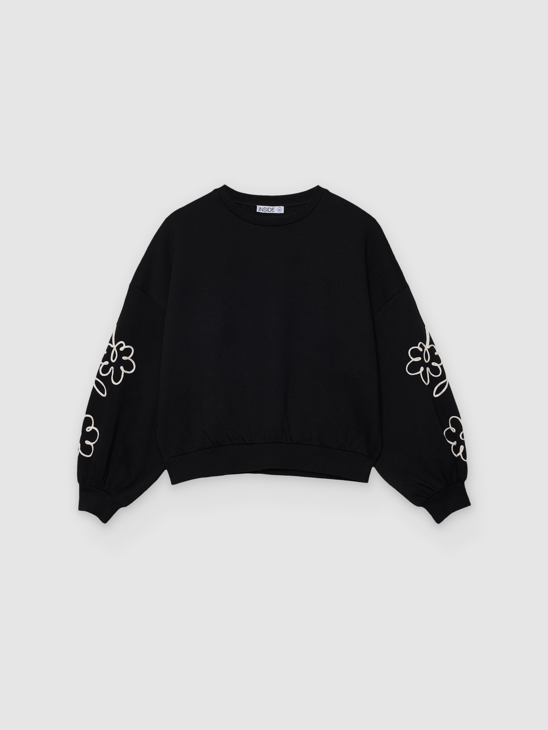  Embroidered oversized balloon-sleeve sweatshirt black front view