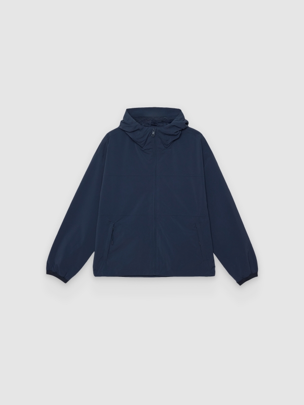  Cazadora nylon ligera con capucha azul marino vista frontal