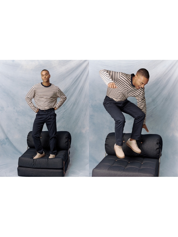 Calça chino relaxed de cintura alta azul marinho