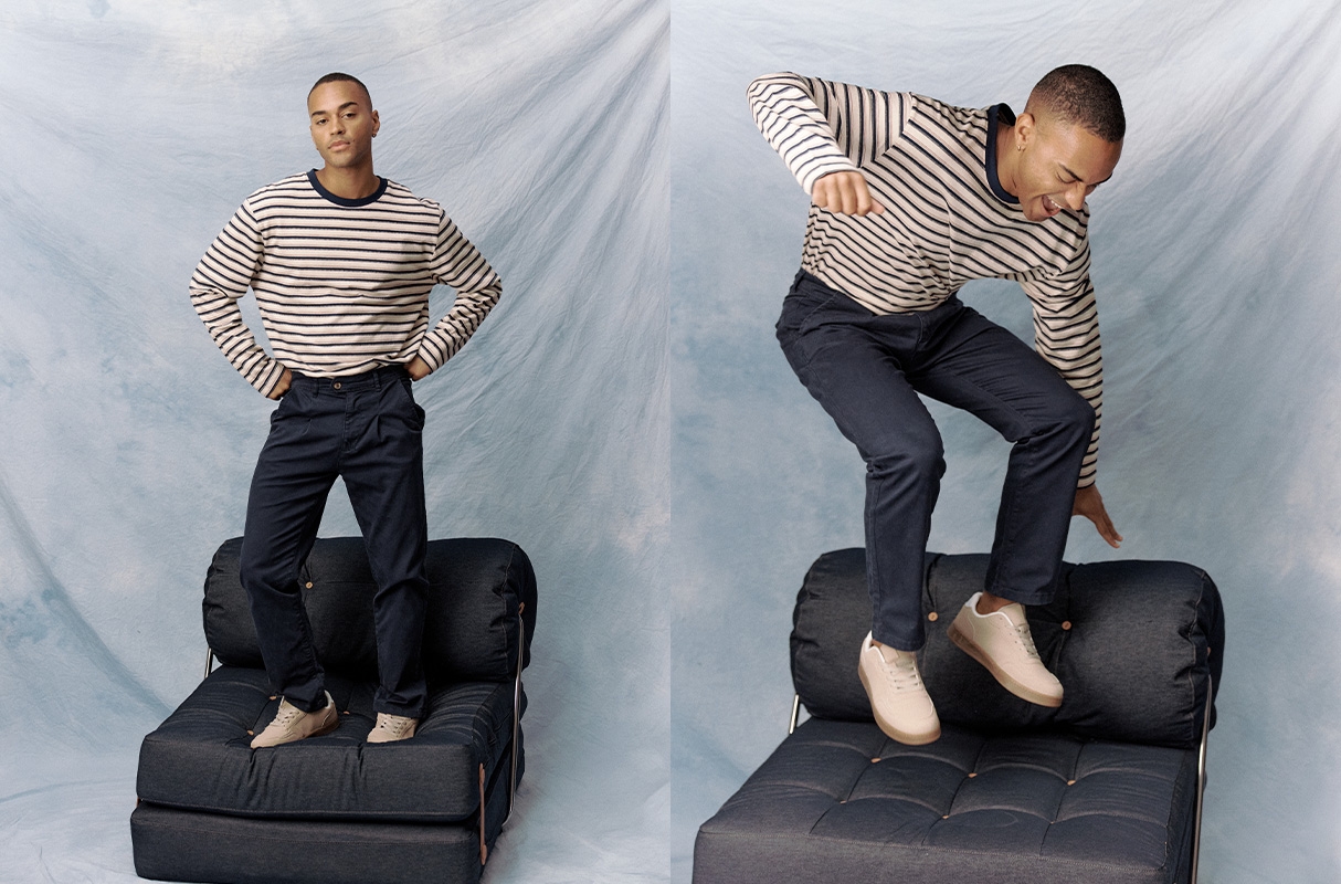 Relaxed high-rise chino pants navy front view