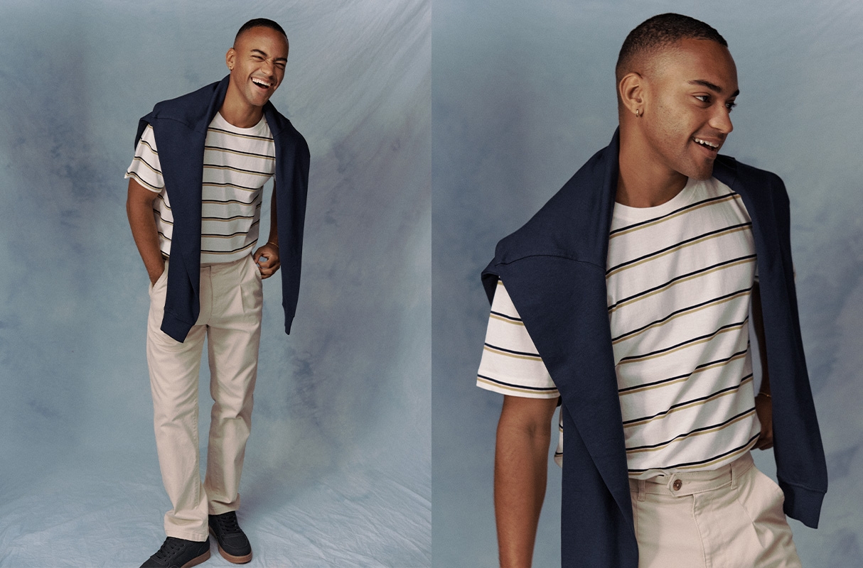 Striped crew neck T-shirt raw middle front view