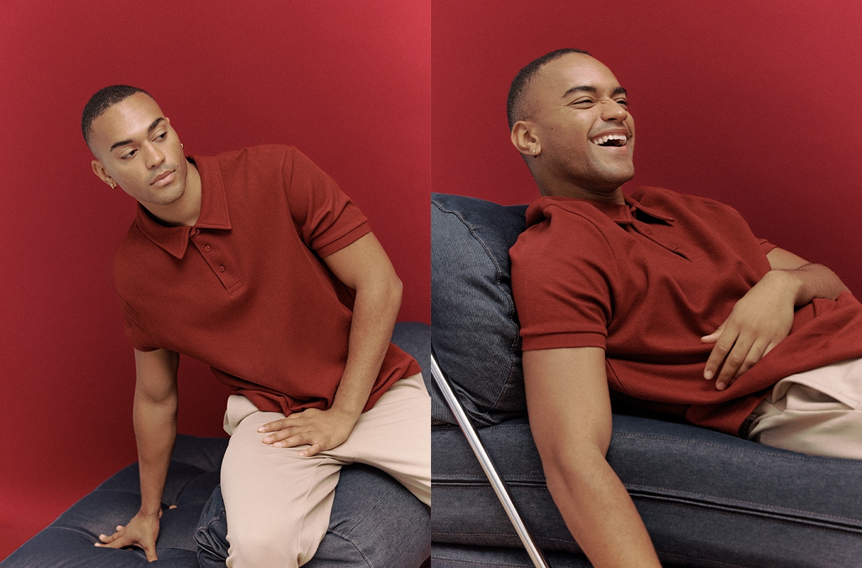 Short-sleeved plain polo shirt raw middle front view