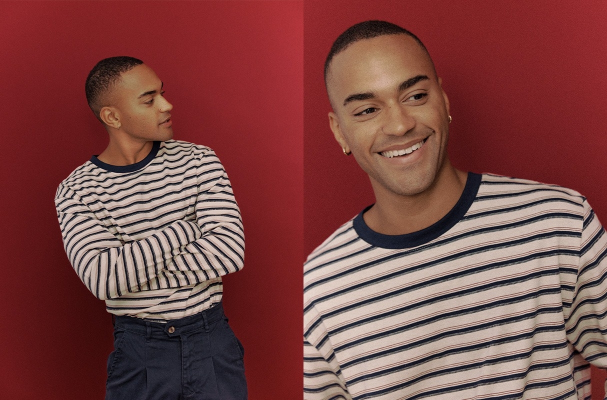 Striped jacquard T-shirt raw middle front view