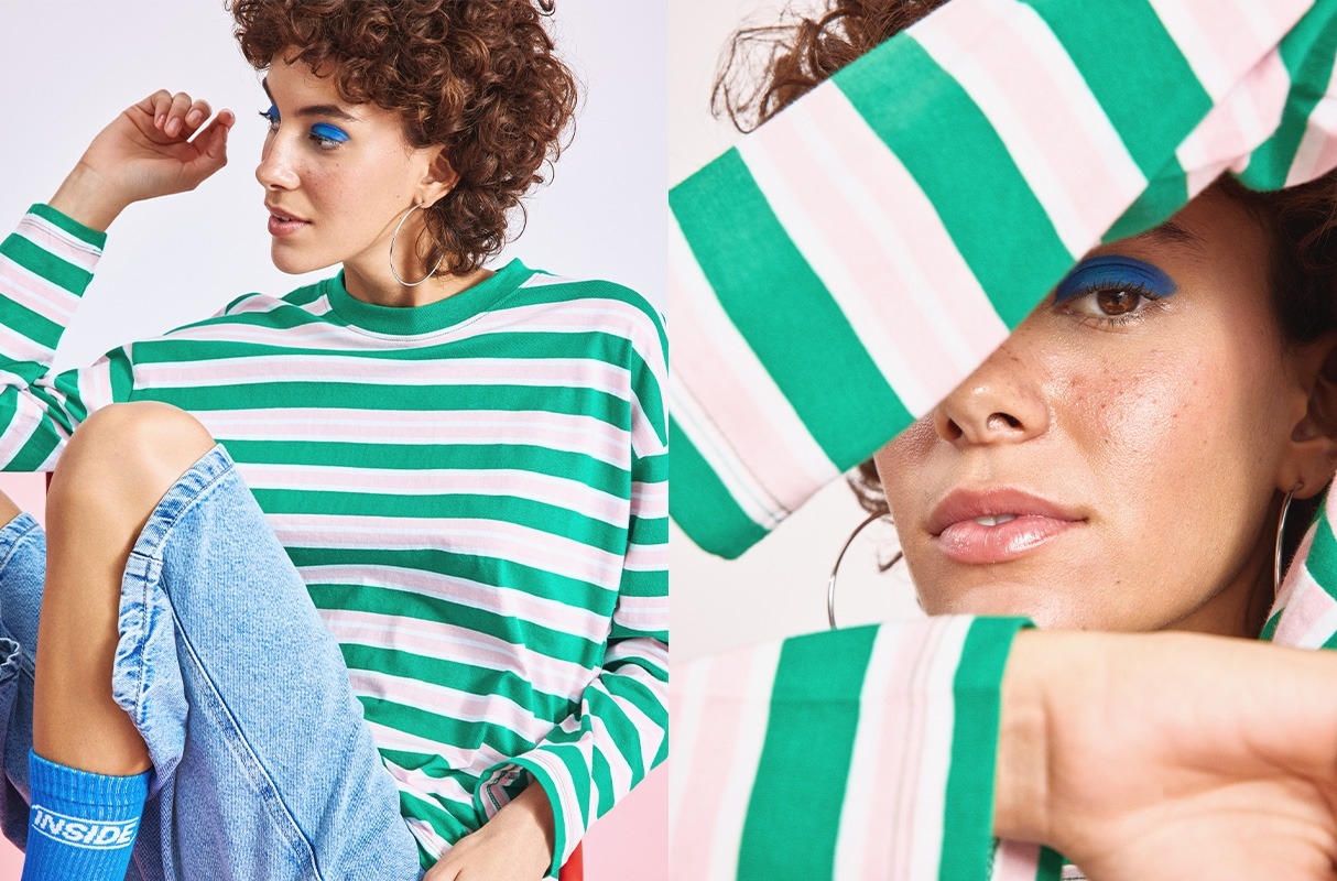 Oversized striped T-shirt green middle front view