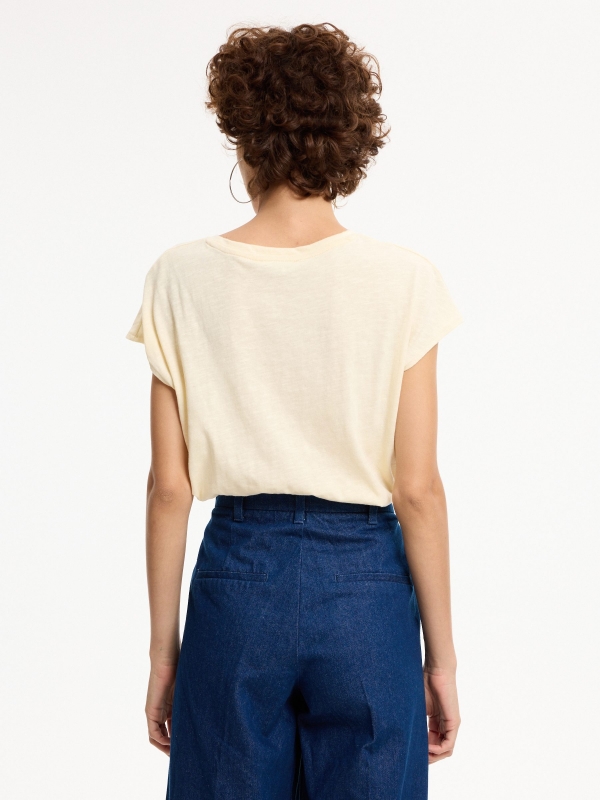 Basic linen T-shirt sand middle back view