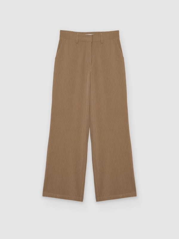  Straight-leg striped mid-rise pants taupe front view