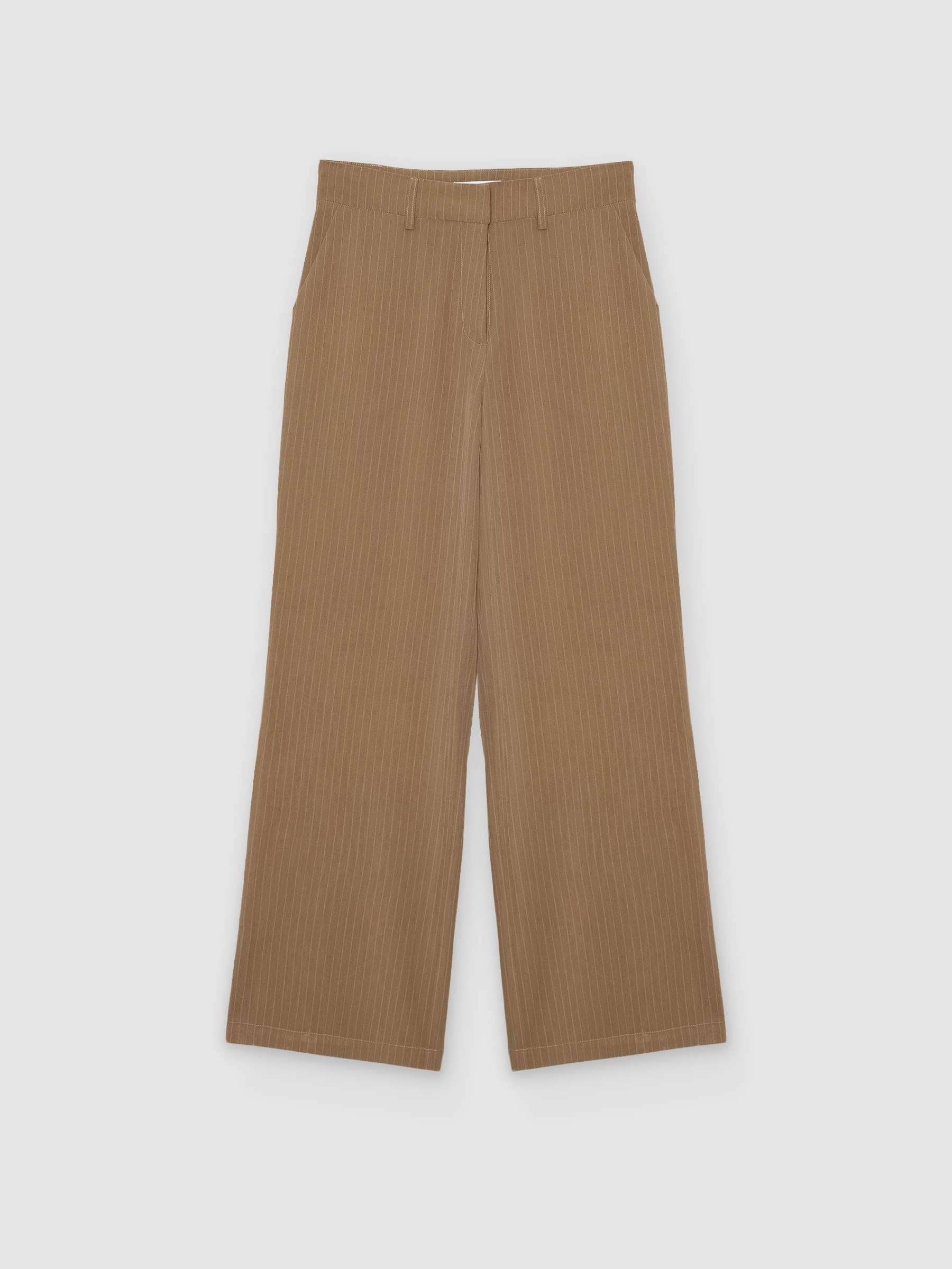  Pantalón recto rayas tiro medio taupe vista frontal