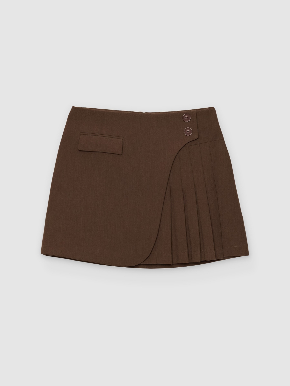 %Pto% Pleated high-waisted skort chocolate front view