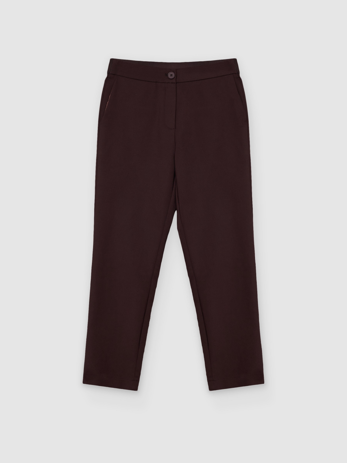 %Pto% Pantalón slim pinzas tiro medio chocolate vista frontal