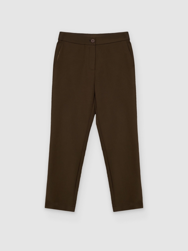  Pantalón slim pinzas tiro medio taupe vista frontal