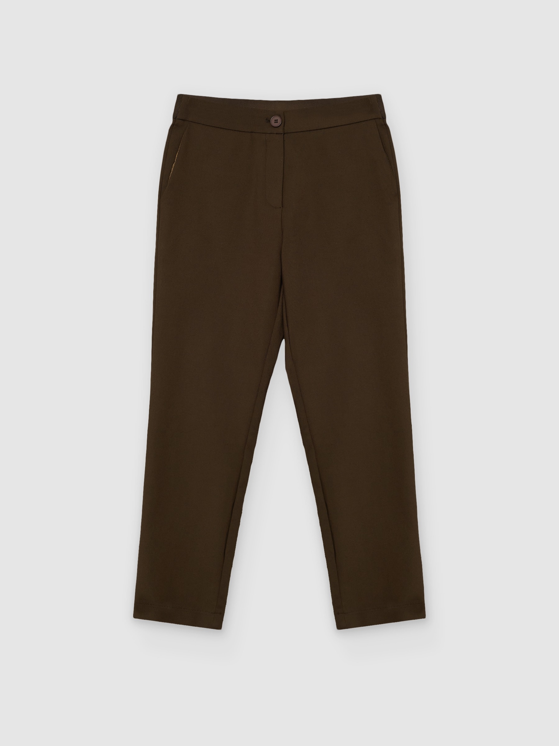  Slim pleated mid-rise pants taupe front view