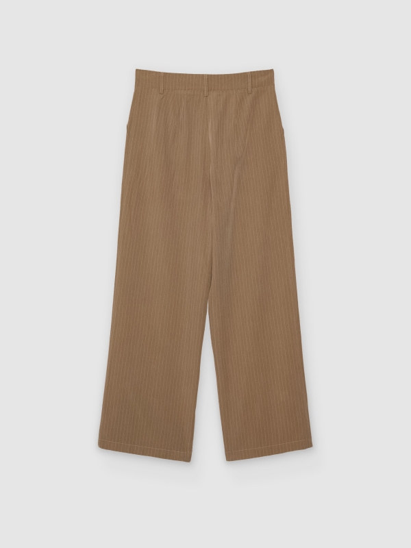 Straight-leg striped mid-rise pants taupe back view