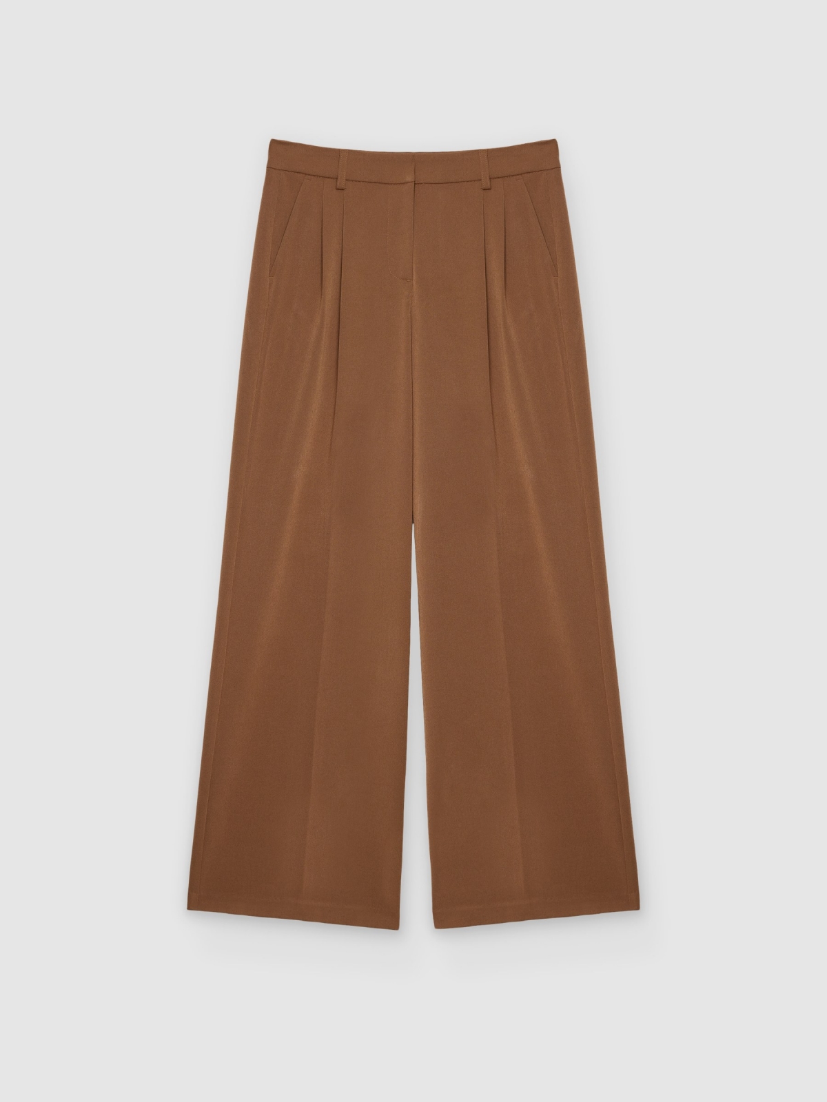 %Pto% Pantalón palazzo doble pinza marrón vista frontal
