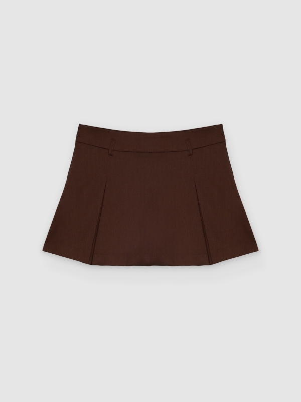  High-waisted mini skort with belt chocolate front view