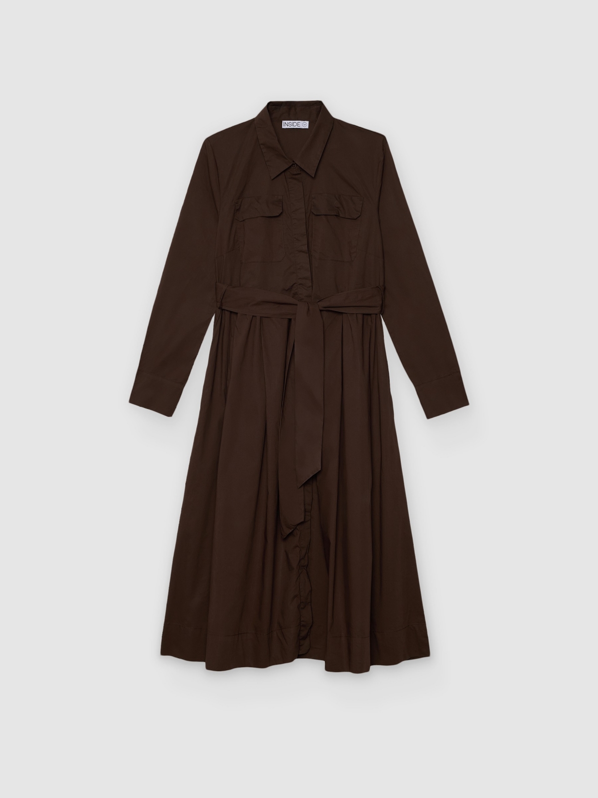 %Pto% Vestido camisero midi popelín liso chocolate vista frontal