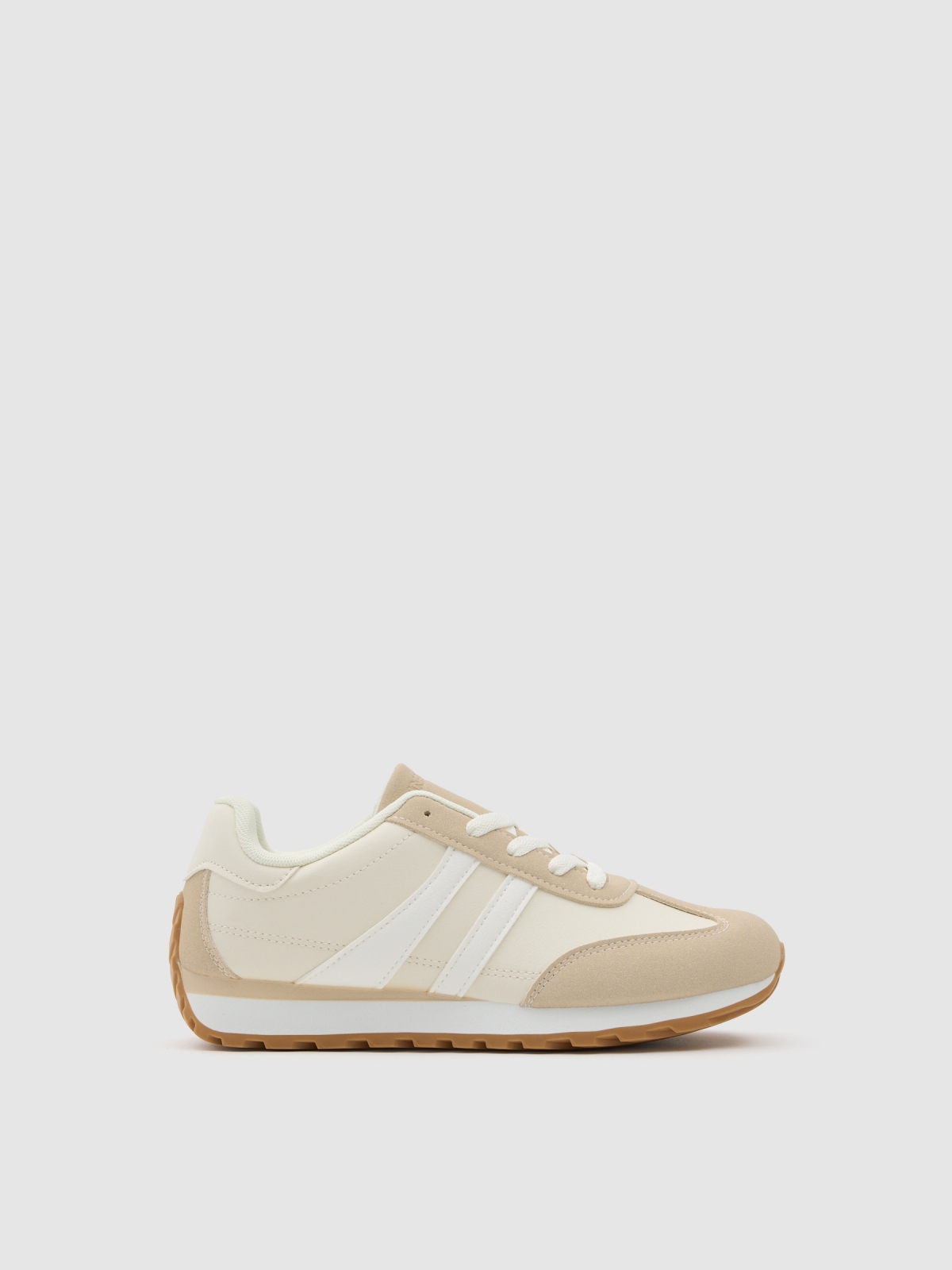 Zapatilla baja retro goma beige