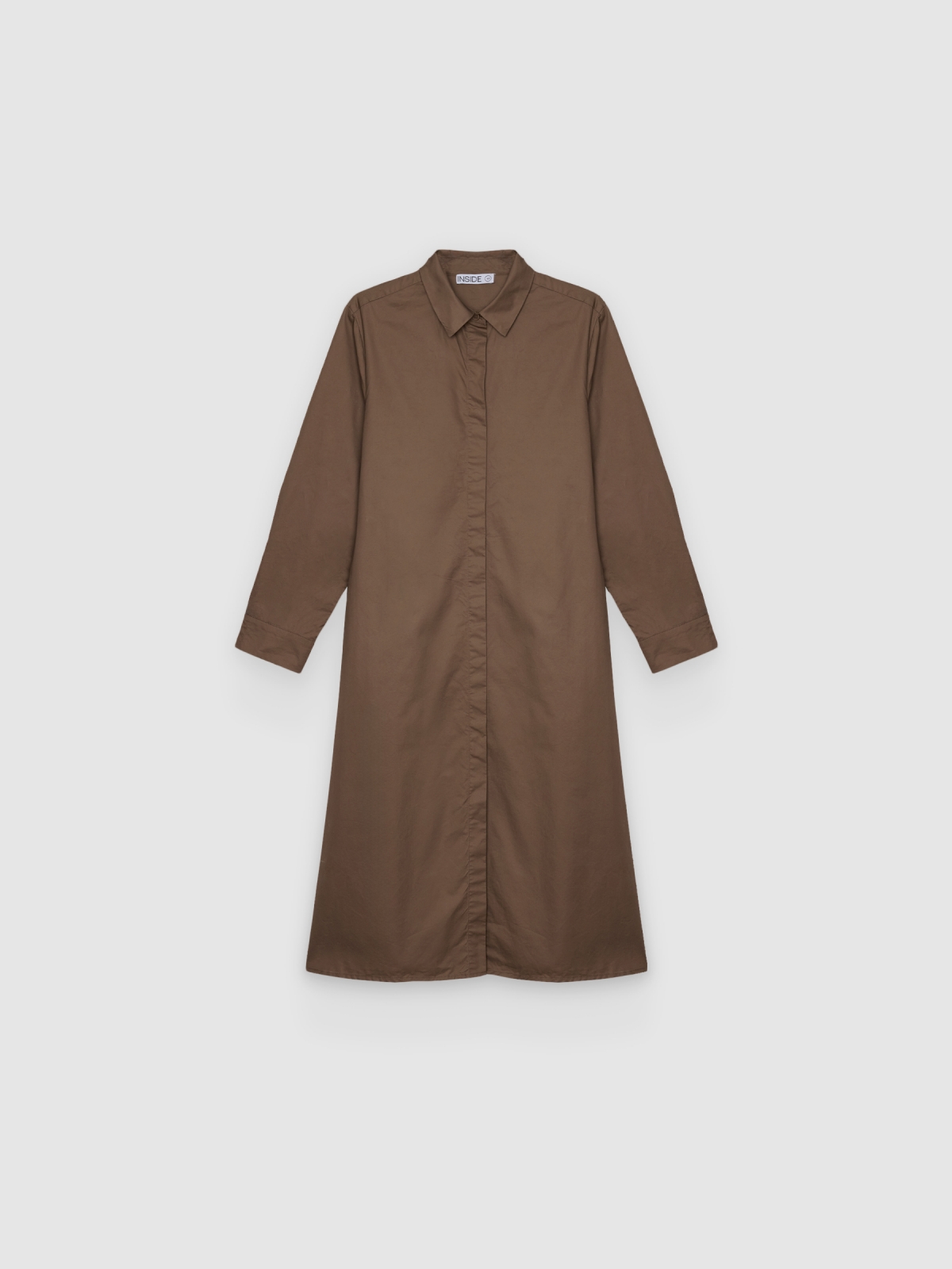 %Pto% Vestido camisero midi liso fluido taupe vista frontal