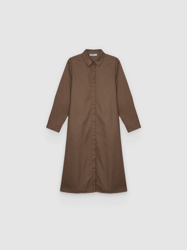  Vestido camisete midi liso fluido taupe vista frontal
