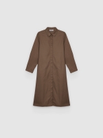 %Pto% Plain fluid midi shirt dress taupe front view
