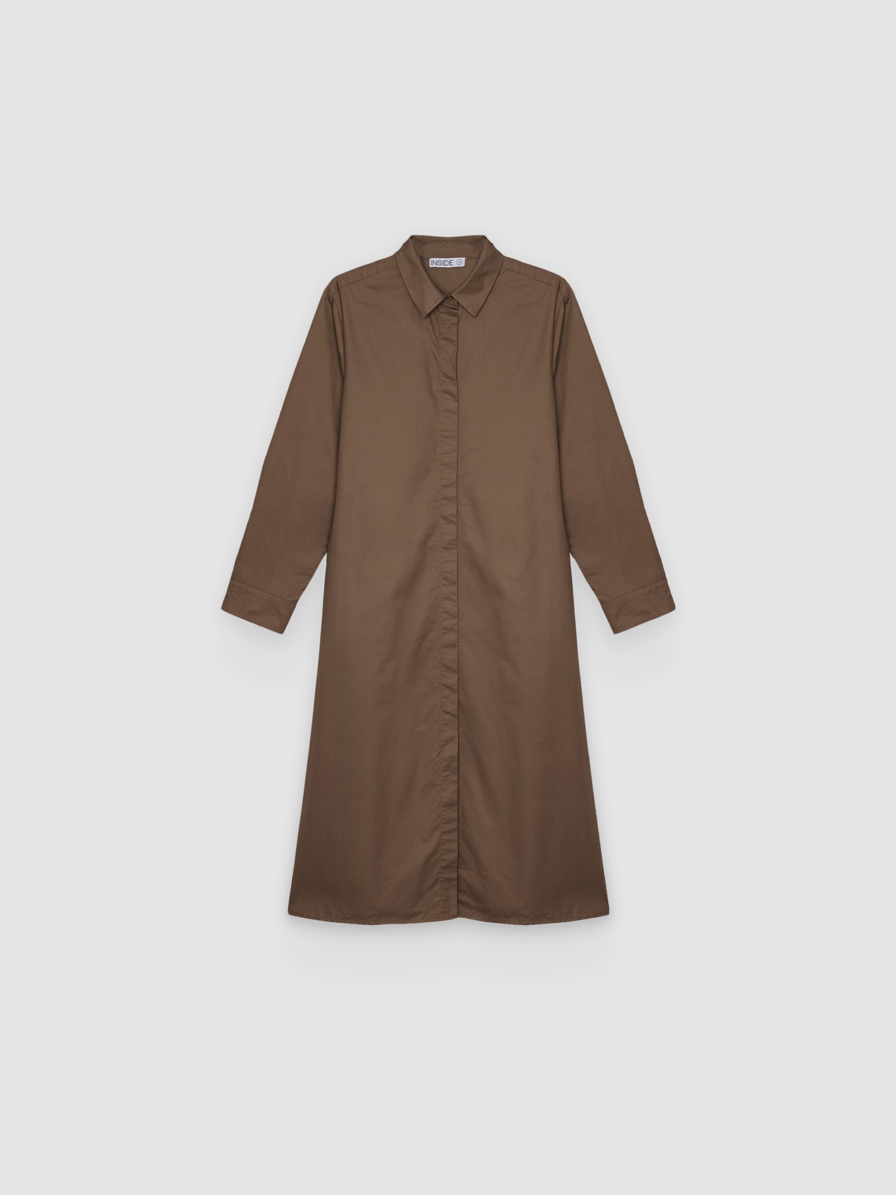  Plain fluid midi shirt dress taupe front view