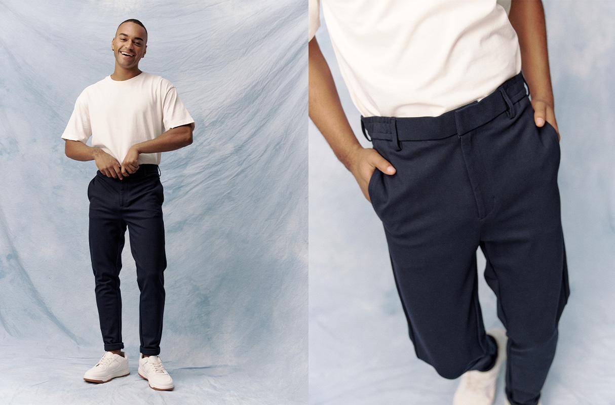 Pantalón chino slim tiro alto azul marino vista general frontal