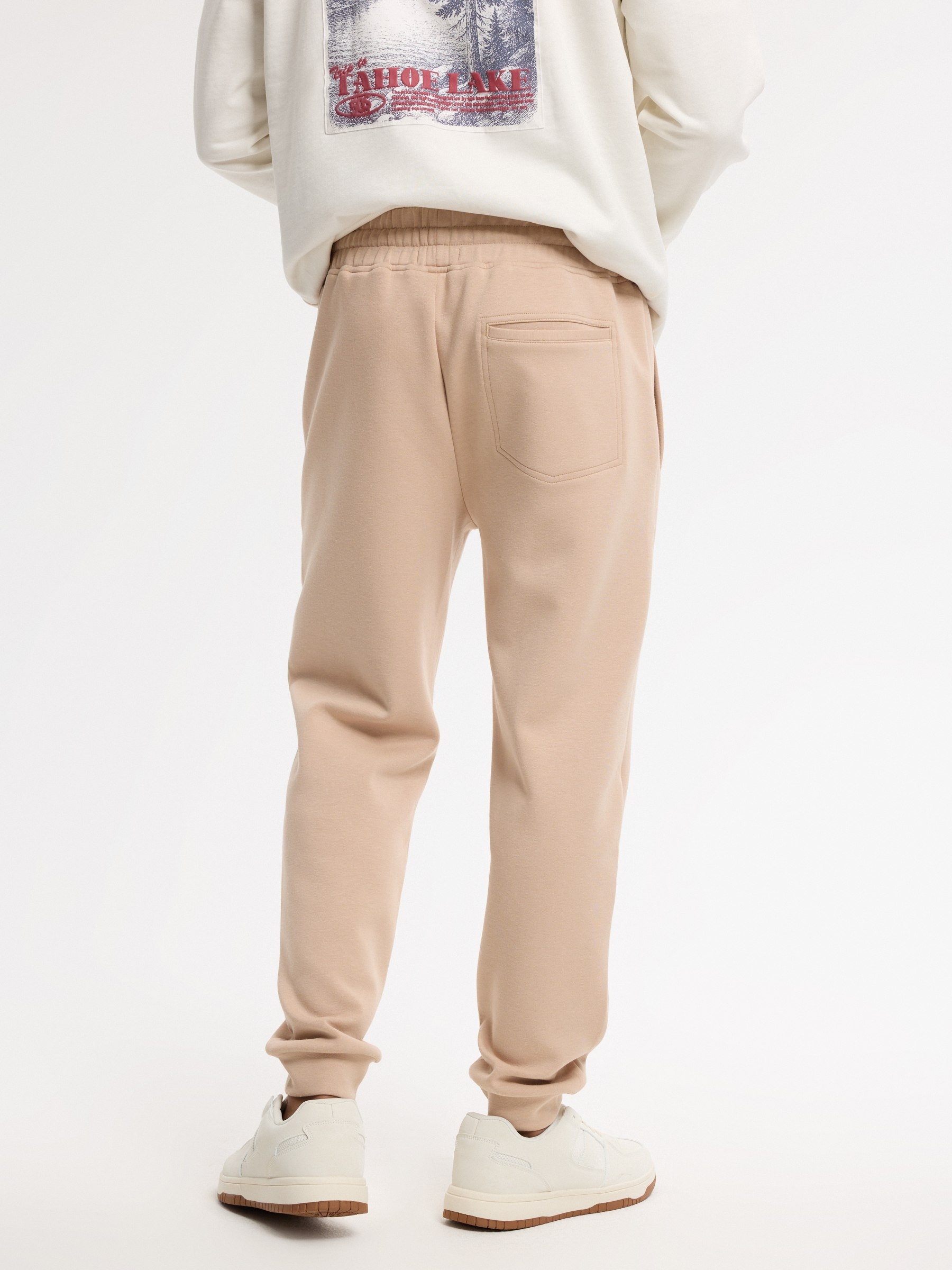 Pantalón jogger slim fit de felpa beige vista general frontal