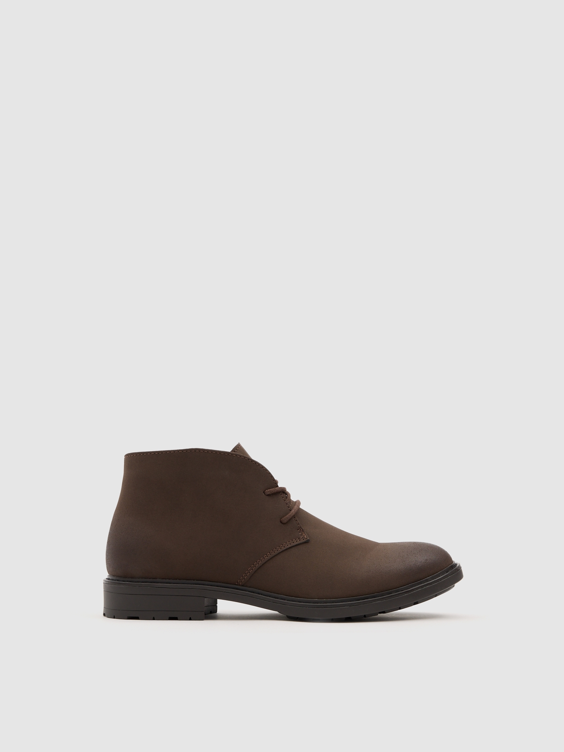 Suede-effect lace-up ankle boot brown