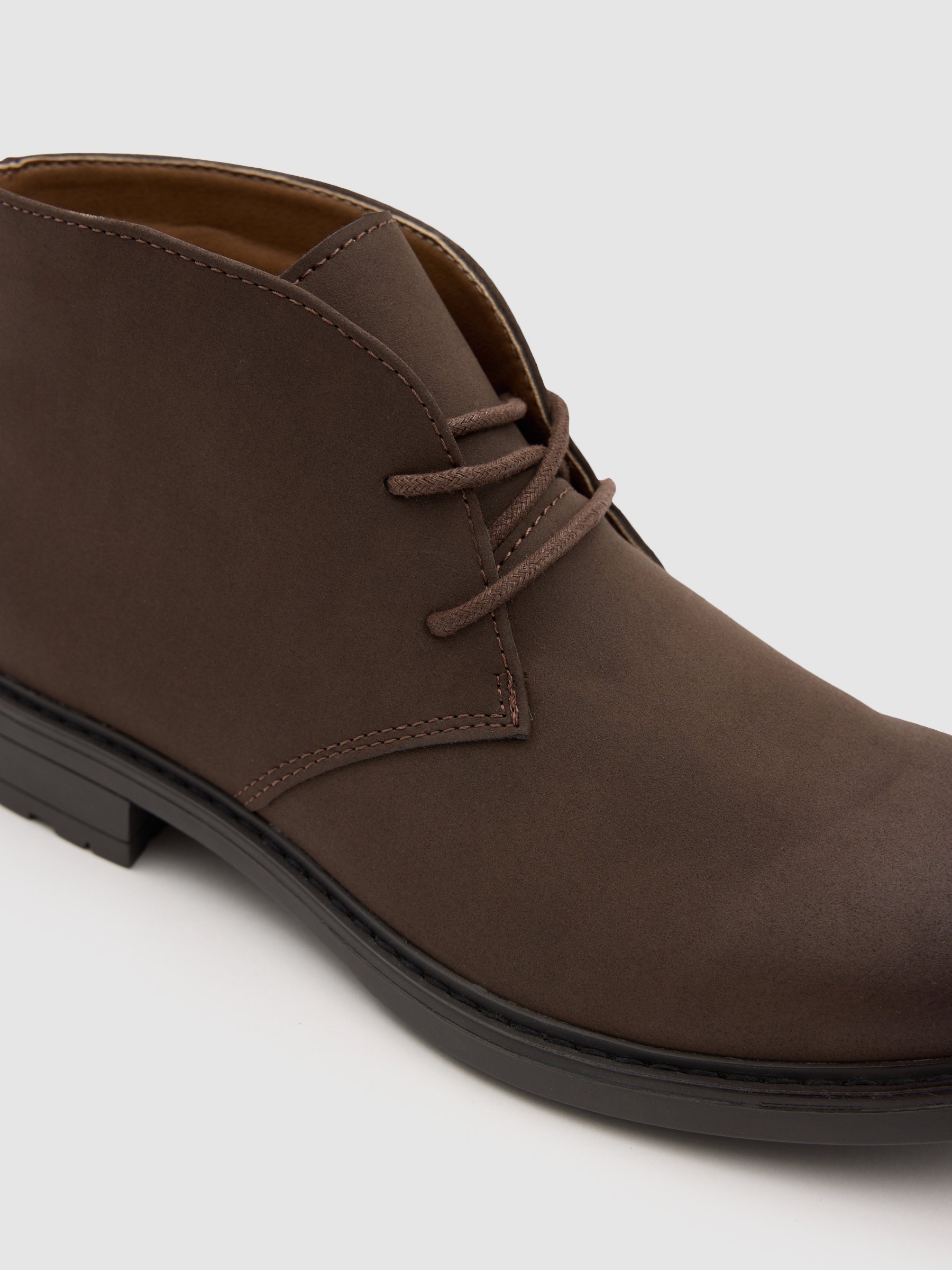 Suede-effect lace-up ankle boot brown