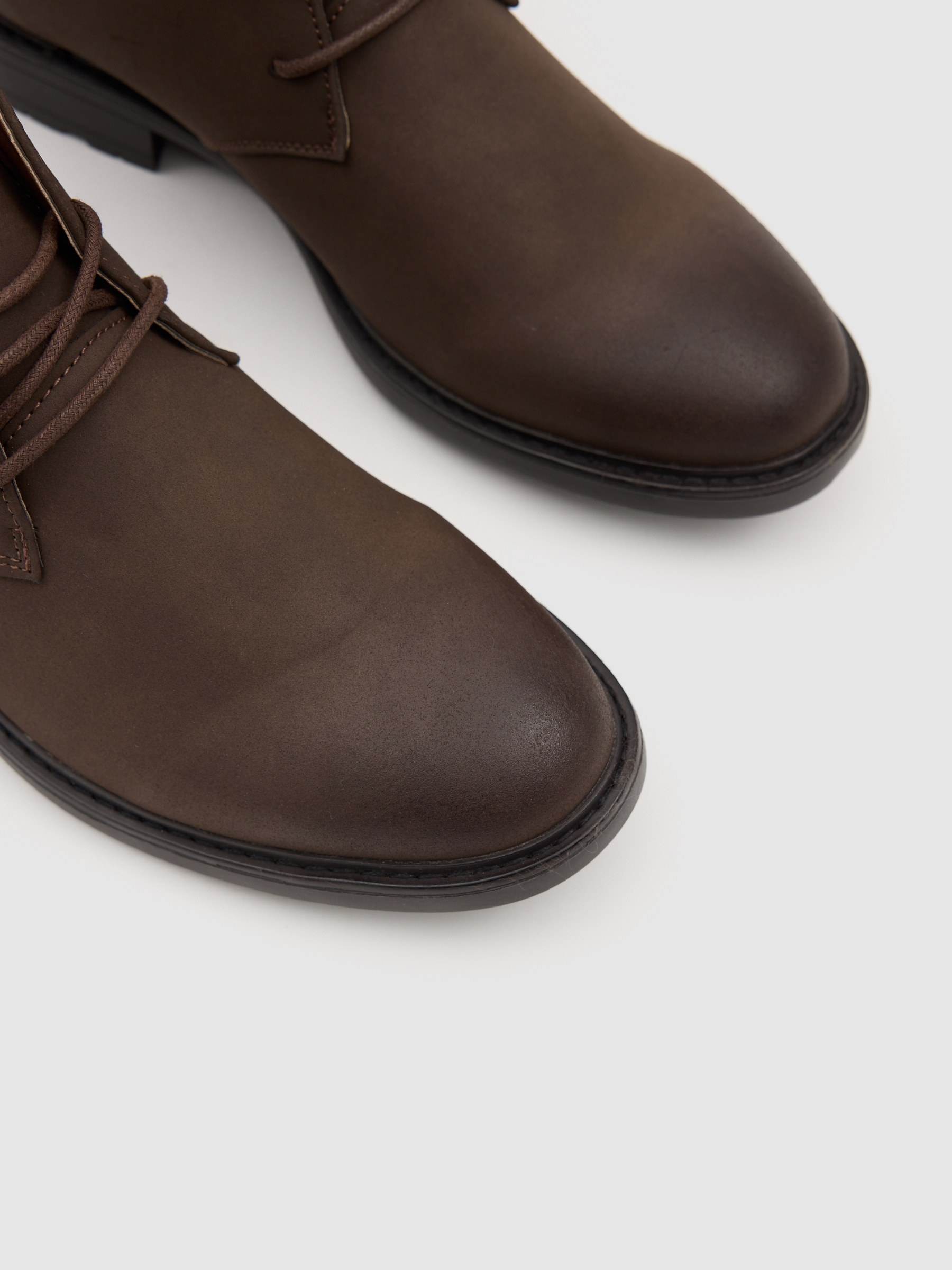 Suede-effect lace-up ankle boot brown